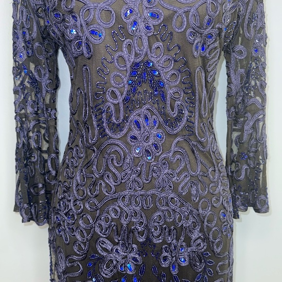 JS Collections Blue Lace Bell Sleeve Women’s Cocktail Dress Size 8 - Picture 3 of 15